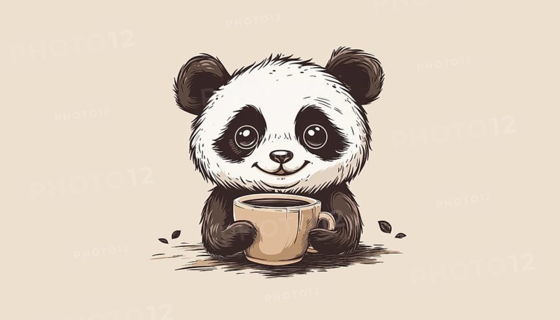 Vintage Hipster Retro Panda Coffee Mug Logo - A Combination Of Classic And Trendy Styles Featuring A Panda Design On A Coffee Mug. Perfect For Hipster Coffee Lovers, AI generated
