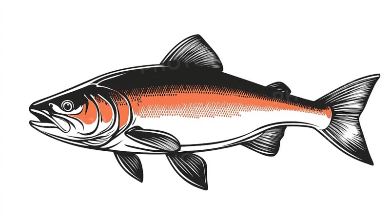 Download Salmon Fish Logo Seafood Label Badge Sticker - A Downloadable Sticker Featuring A Badge With A Logo Of A Salmon Fish, Ideal For Seafood Products, AI generated