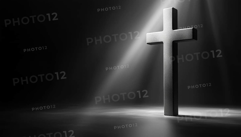 Simple Gray Christian Cross On A Light Background: A Minimalistic Depiction Of The Christian Symbol In Neutral Colors. Classic And Elegant Design, AI generated