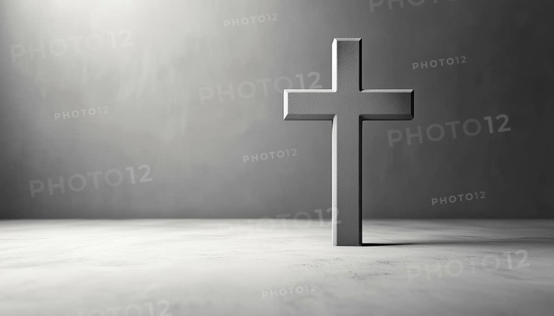 Simple Gray Christian Cross On A Light Background: A Minimalistic Representation Of Christian Faith In Grayscale. Classic And Serene Design, AI generated