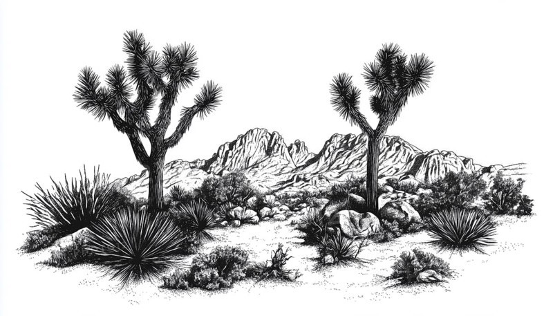 Souvenirs Featuring Joshua Tree National Park Mono Design Available For Purchase - Badge, Patch, T-Shirt, Sticker, And More!, AI generated