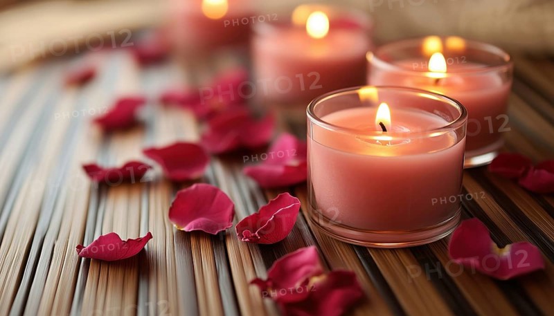 Relaxing Atmosphere: Candlelight And Petals Of Roses - Create A Serene Environment With Spa Candles And Rose Petals, AI generated