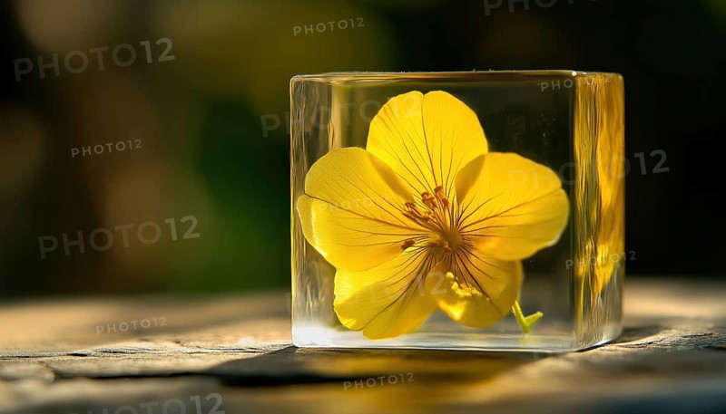 Capturing A Yellow Flower In A Stunning Epoxy Resin Cube: A Beautiful And Unique Decorative Piece For Your Home, AI generated