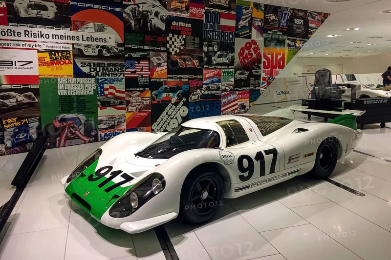 917-001 original model first version of the Porsche 917 racing car restored to its original condition from 1969, Porsche Museum, Stuttgart Zuffenhausen, Baden-Württemberg, Germany