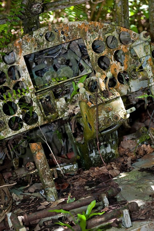 Cockpit of Mitsubishi G4M1 bomber US code name Betty from Imperial Japanese Navy (IJN), Yap Island, Yap State, Caroline Islands, FSM, Federated States of Micronesia, Australia, Oceania, destroyed in WW II 1943 1944 on Pacific island Yap Island during attacks by USA