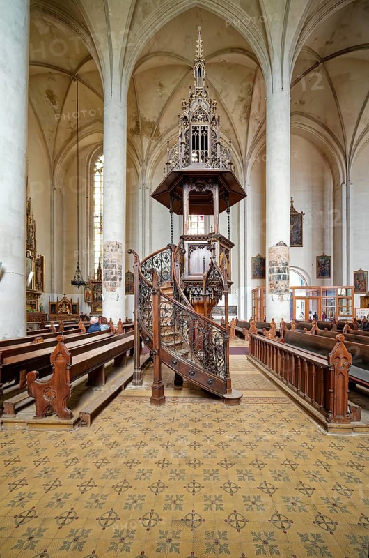 Pulpit, Historic Catholic Parish Church of St. Nicholas and Elisabeth, interior, interior, church square, Cheb, Cheb, Egerland, Bohemia, Czech Republic, Czech Republic