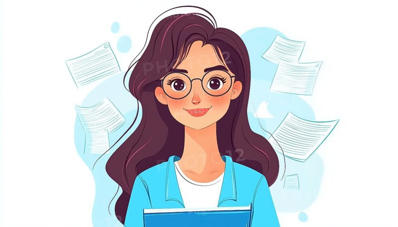 Graphic Of A Happy And Cute Girl In Blue, Used As An Object In Web Projects And Applications By A Woman Financial Accountant, AI generated