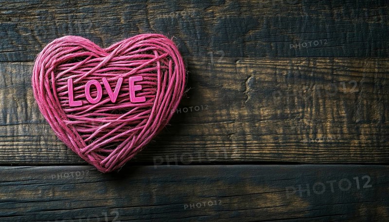 Vintage Wooden Heart-Shaped Pink Clew With The Word Love - A Charming And Romantic Decor Piece For Any Space, AI generated
