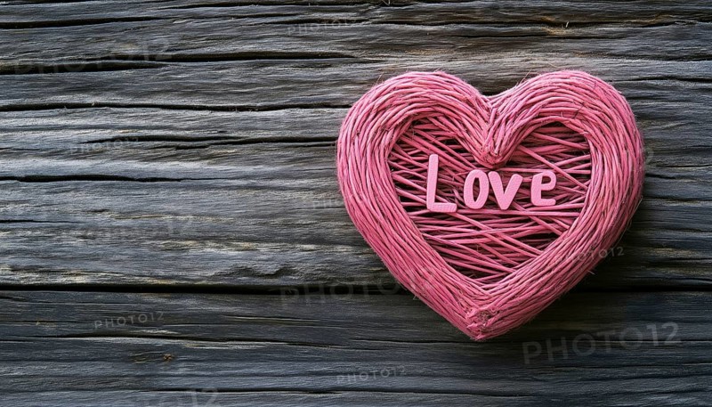 Vintage Wooden Heart-Shaped Pink Clew With Love Word - A Charming And Romantic Decorative Piece For Your Home, AI generated