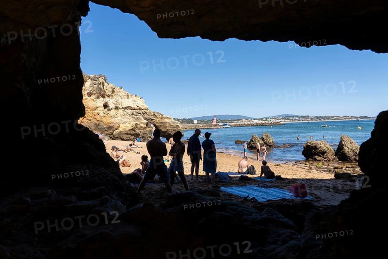 Beaches on the rocky coast of Ponta da Piedade, rugged coastal landscape, right next to Lagos town centre, in the west of the Algarve, Portugal