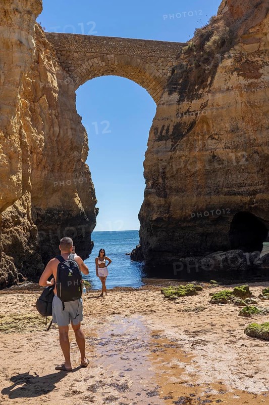 Beaches on the rocky coast of Ponta da Piedade, rugged coastal landscape, right next to Lagos town centre, in the west of the Algarve, Portugal