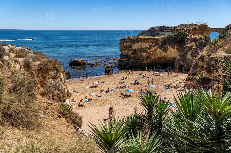 Beaches on the rocky coast of Ponta da Piedade, rugged coastal landscape, right next to Lagos town centre, in the west of the Algarve, Portugal