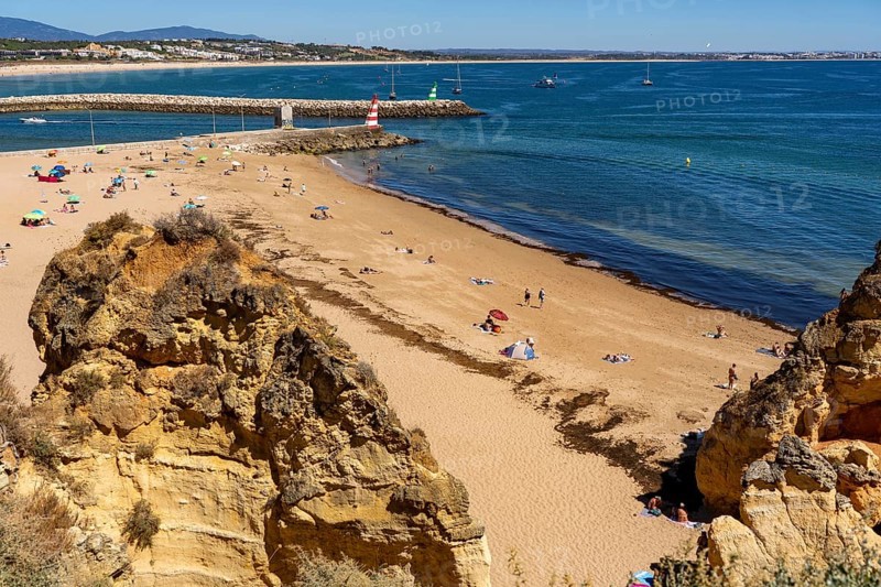 Beaches on the rocky coast of Ponta da Piedade, rugged coastal landscape, right next to Lagos town centre, in the west of the Algarve, Portugal