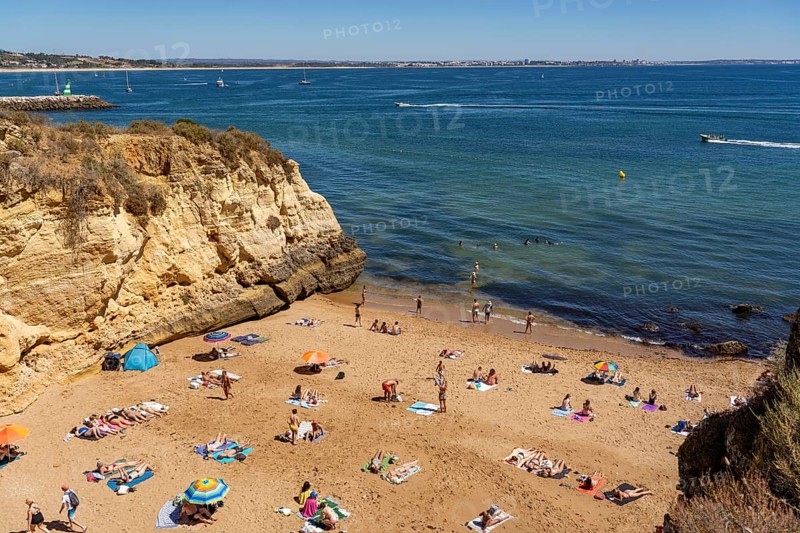 Beaches on the rocky coast of Ponta da Piedade, rugged coastal landscape, right next to Lagos town centre, in the west of the Algarve, Portugal