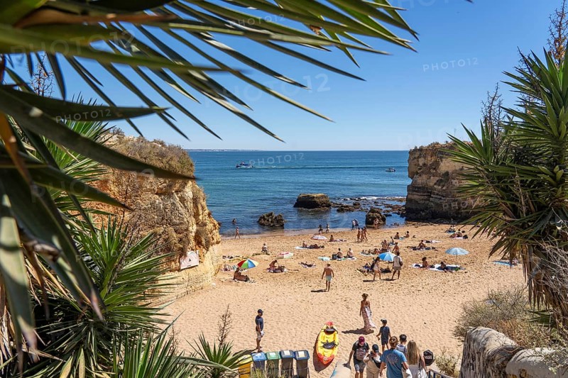 Beaches on the rocky coast of Ponta da Piedade, rugged coastal landscape, right next to Lagos town centre, in the west of the Algarve, Portugal