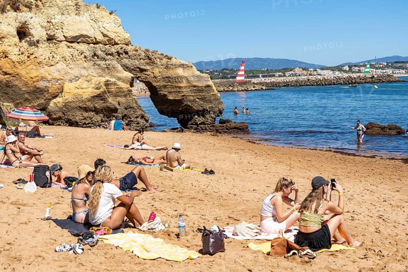 Beaches on the rocky coast of Ponta da Piedade, rugged coastal landscape, right next to Lagos town centre, in the west of the Algarve, Portugal