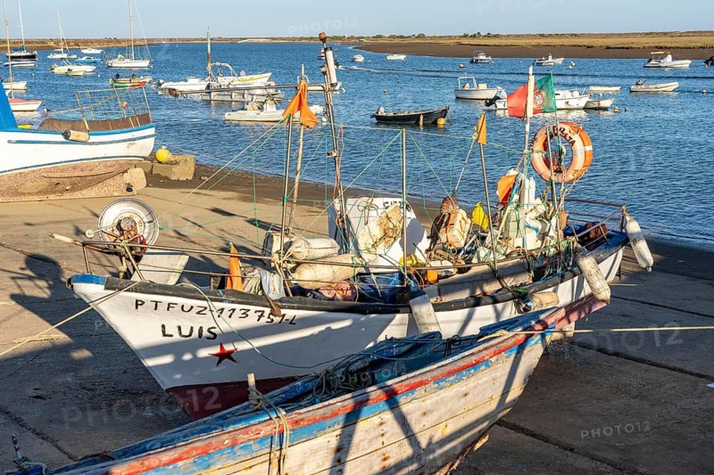 The fishing village of Santa Luzia, fishing boats, Algarve, Portugal