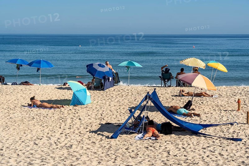 Kilometre-long sandy beach Praia do Barril, on the island off Santa Luzia, Algarve, Portugal