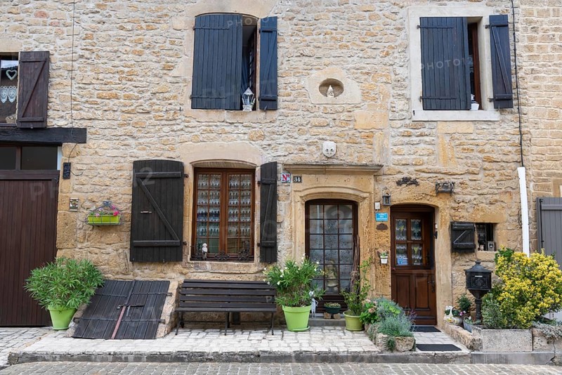 Renovated house facade, historic building, Marville, Renaissance village, Département Meuse, Grand Est, France