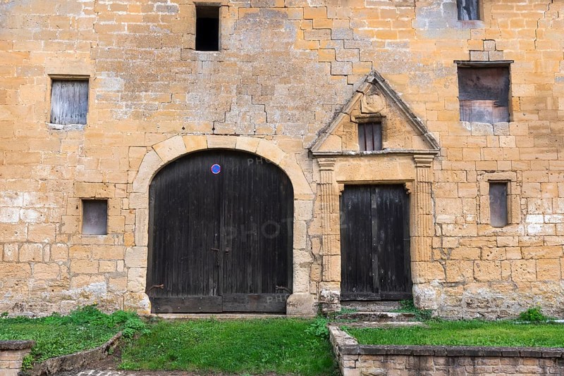 Historic house façade, yellow sandstone, Marville, Renaissance village, Département Meuse, Grand Est, France