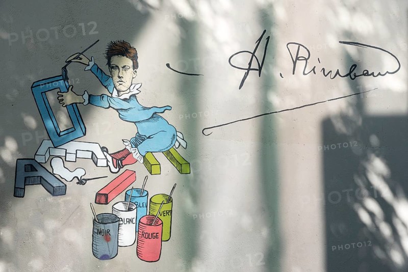 Arthur Rimbaud, poet, mural, Charleville-Mézières, Ardennes, Grand Est, France
