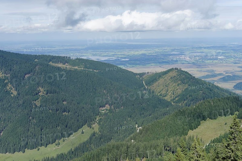 Mountain panorama seen from the Laber, Ammergau Alps, Ammergau, Oberammergau, mountains, Alps, Bavaria, Upper Bavaria, Garmisch-Partenkirchen, Germany