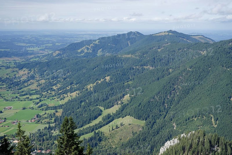 Mountain panorama seen from the Laber, Ammergau Alps, Ammergau, Oberammergau, mountains, Alps, Bavaria, Upper Bavaria, Garmisch-Partenkirchen, Germany