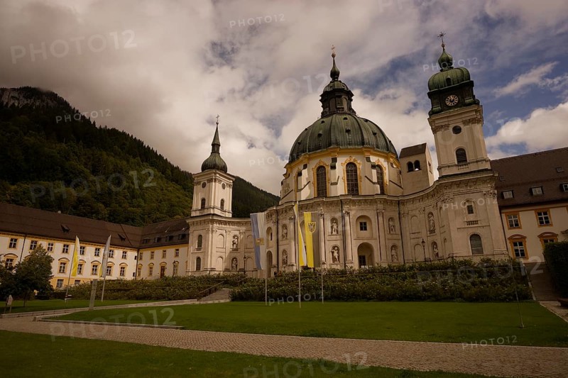 Ettal Monastery, Benedictine Abbey, inner courtyard, Upper Bavaria, Bavaria, Garmisch-Partenkirchen, Germany