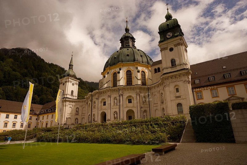 Ettal Monastery, Benedictine Abbey, inner courtyard, Upper Bavaria, Bavaria, Garmisch-Partenkirchen, Germany