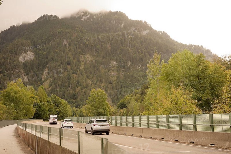 Car traffic on the B23 between Oberammergau and Ettal, Ammergau, Ammergau Alps, Upper Bavaria, Garmisch-Partenkirchen, Alps, Bavaria, holiday, holiday region, active holiday, recreation, holiday, summer holiday, holiday region, Germany