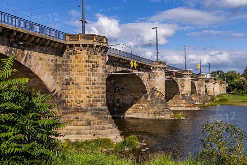 Marienbrücken in Dresden, an important transport link between the old town and the new town. Two bridges were built for this purpose, a railway bridge and a road bridge, Dresden, Saxony, Germany