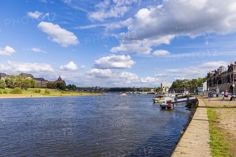 Terrassenufer on the Elbe without Carola Bridge, Dresden, Saxony, Germany