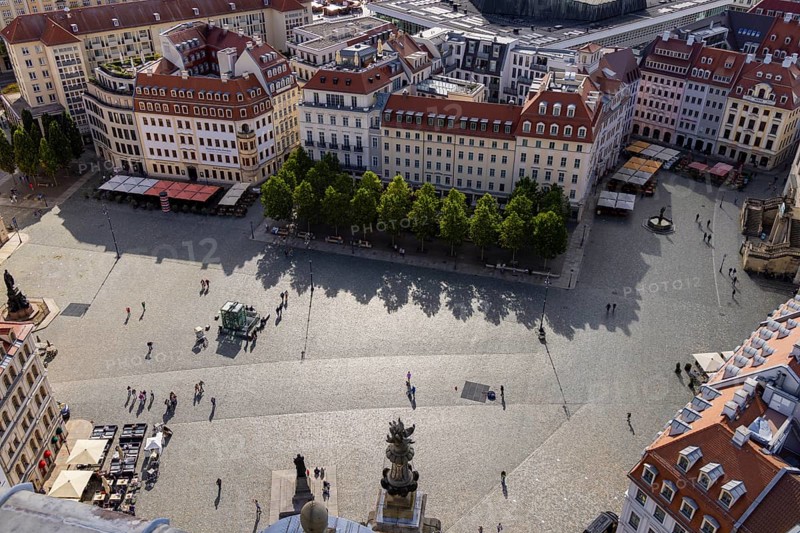 View from the lantern of the Church of Our Lady onto the Neumarkt, Dresden, Saxony, Germany