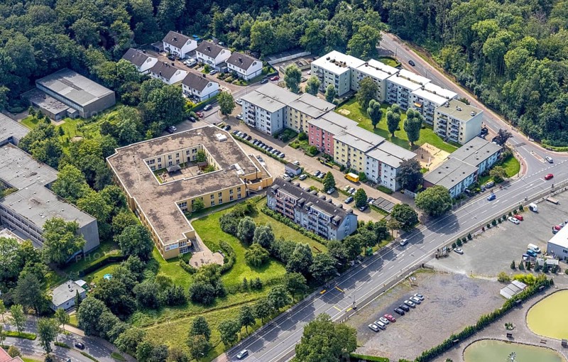 Aerial view, Comunita Seniorenhaus Sophia in Weddinghofen, Bergkamen, Ruhr area, North Rhine-Westphalia, Germany, retirement home, nursing home, care and nursing, DE, Europe, aerial view, aerial photography, aerial photography, care facility, retirement home, retirement residence, retirement home, senior centre, overview, bird's-eye view, overview