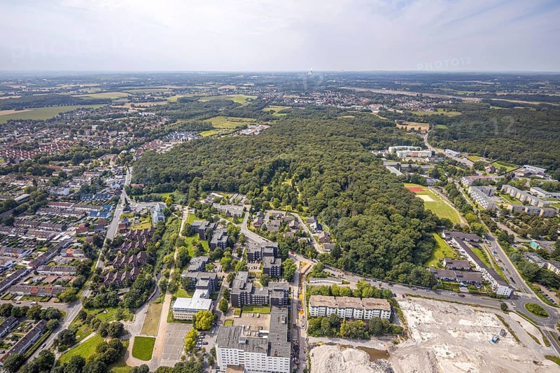 Aerial view, forest area between Kleiweg and Am Südhang in Weddinghofen, Bergkamen, Ruhr area, North Rhine-Westphalia, Germany, DE, Europe, forest, aerial view, aerial photography, aerial photography, overview, bird's eye view, forest, forest area, woodland, birds-eyes view, overview