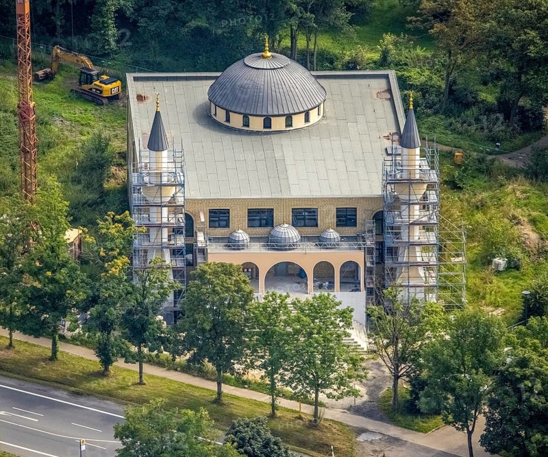Aerial view, construction site for new DITIB mosque on Erich-Ollenhauer-Straße in Bergkamen, Ruhr area, North Rhine-Westphalia, Germany, place of worship, Bergkamen, DE, Ditib Turkish-Islamic Community Bergkamen, Europe, religious community, place of worship, holy site, church, church community, denomination, aerial view, aerial photography, aerial photography, religion, religious site, overview, bird's-eye view, bird's-eye view, overview