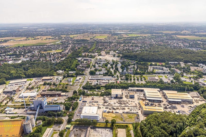 Aerial view, industrial area Neu-Monopol of the former Grimberg 1/2 mine in Bergkamen, Ruhr area, North Rhine-Westphalia, Germany, construction work, construction area, building site, building plots, construction project, construction site, Bergkamen, DE, Erich-Ollenhauer-Straße, Europe, aerial view, aerial photography, aerial photography, overview, bird's-eye view, colliery site, birds-eyes view, overview