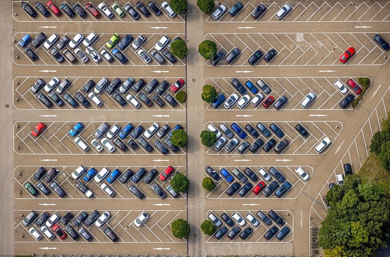 Aerial view, shapes and colours on the car park of Bayer AG in Weddinghofen, Bergkamen, Ruhr area, North Rhine-Westphalia, Germany, DE, Europe, aerial view, aerial photography, aerial photography, overview, bird's-eye view, birds-eyes view, overview