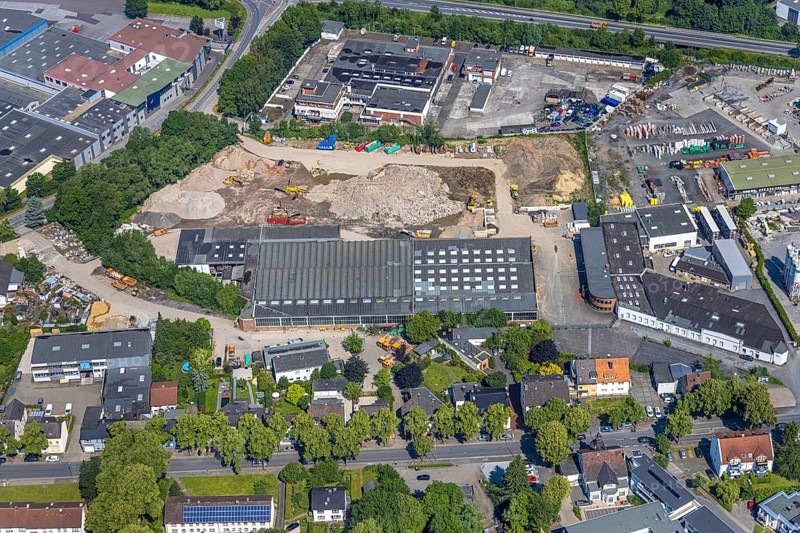 Aerial view, construction site at Graf-Gottfried-Straße, Neheim, Arnsberg, Sauerland, North Rhine-Westphalia, Germany, construction work, construction area, building site, building plots, construction project, construction site, DE, Europe, Hochsauerlandkreis, aerial photograph, aerial photography, aerial photography, overview, bird's-eye view, overview