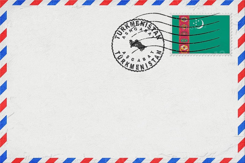 Turkmenistan Ashgabat Vintage Air Mail Envelope with Flag and Postmark
