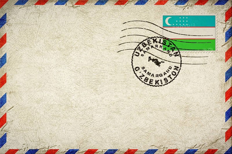 Uzbekistan Samarkand Vintage Air Mail Envelope with Flag and Postmark