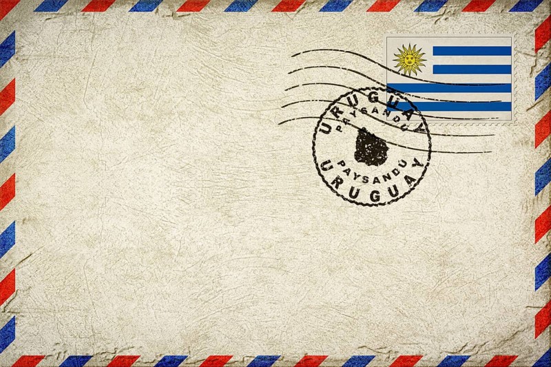 Uruguay Paysandu Vintage Air Mail Envelope with Flag and Postmark