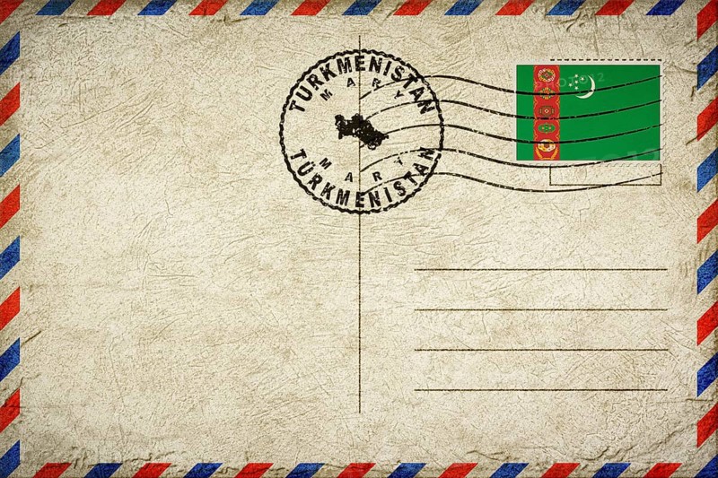 Turkmenistan Mary Vintage Air Mail Envelope with Flag and Postmark