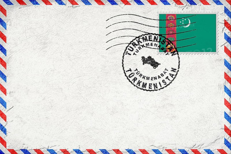 Turkmenistan Turkmenabat Vintage Air Mail Envelope with Flag and Postmark