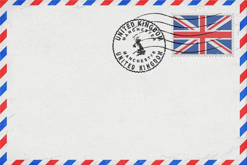 United Kingdom Manchester Vintage Air Mail Envelope with Flag and Postmark