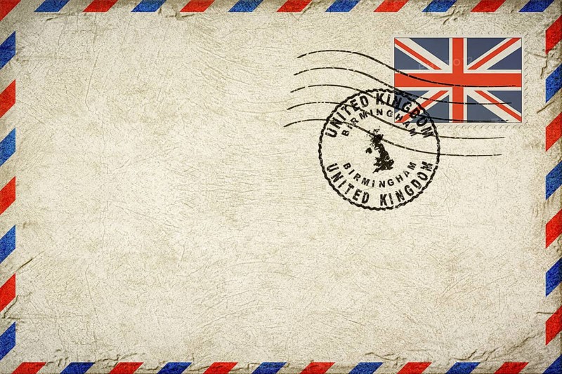 United Kingdom Birmingham Vintage Air Mail Envelope with Flag and Postmark