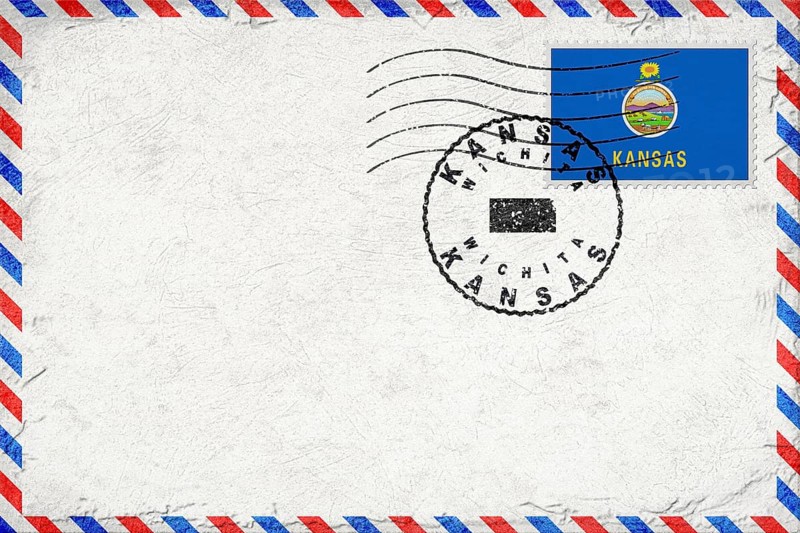 Kansas Wichita Vintage Air Mail Envelope with Flag and Postmark