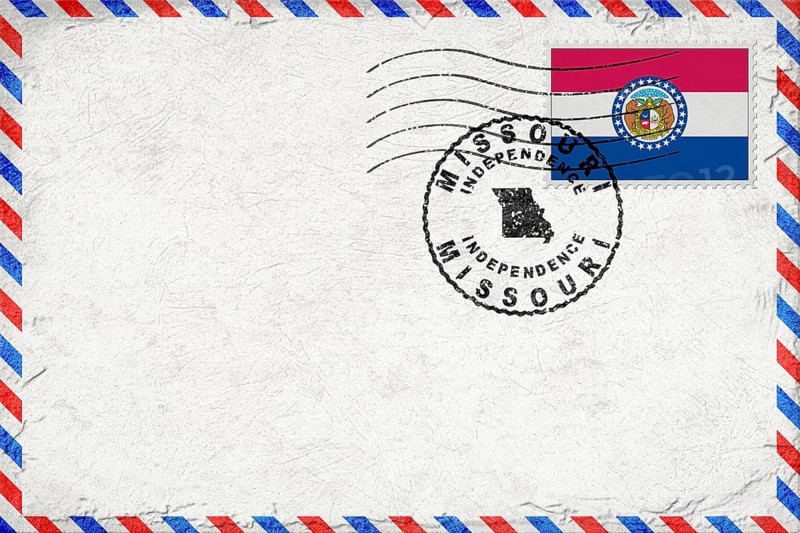 Missouri Independence Vintage Air Mail Envelope with Flag and Postmark