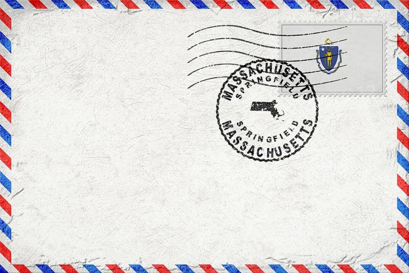 Massachusetts Springfield Vintage Air Mail Envelope with Flag and Postmark