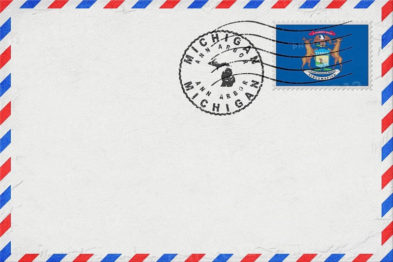 Michigan Ann Arbor Vintage Air Mail Envelope with Flag and Postmark
